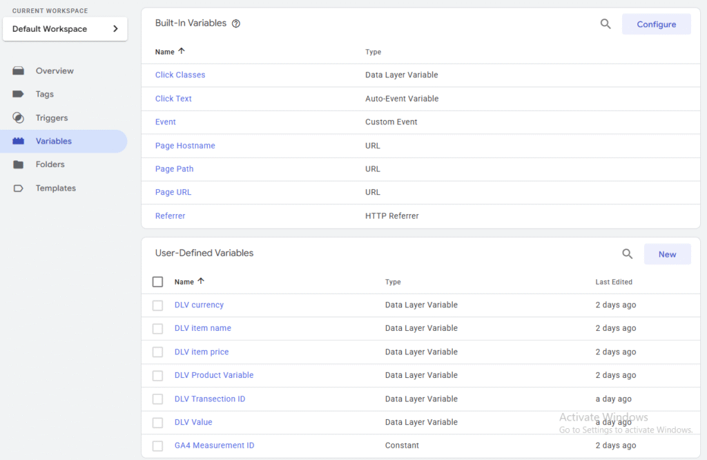 GTM Setup- Variables